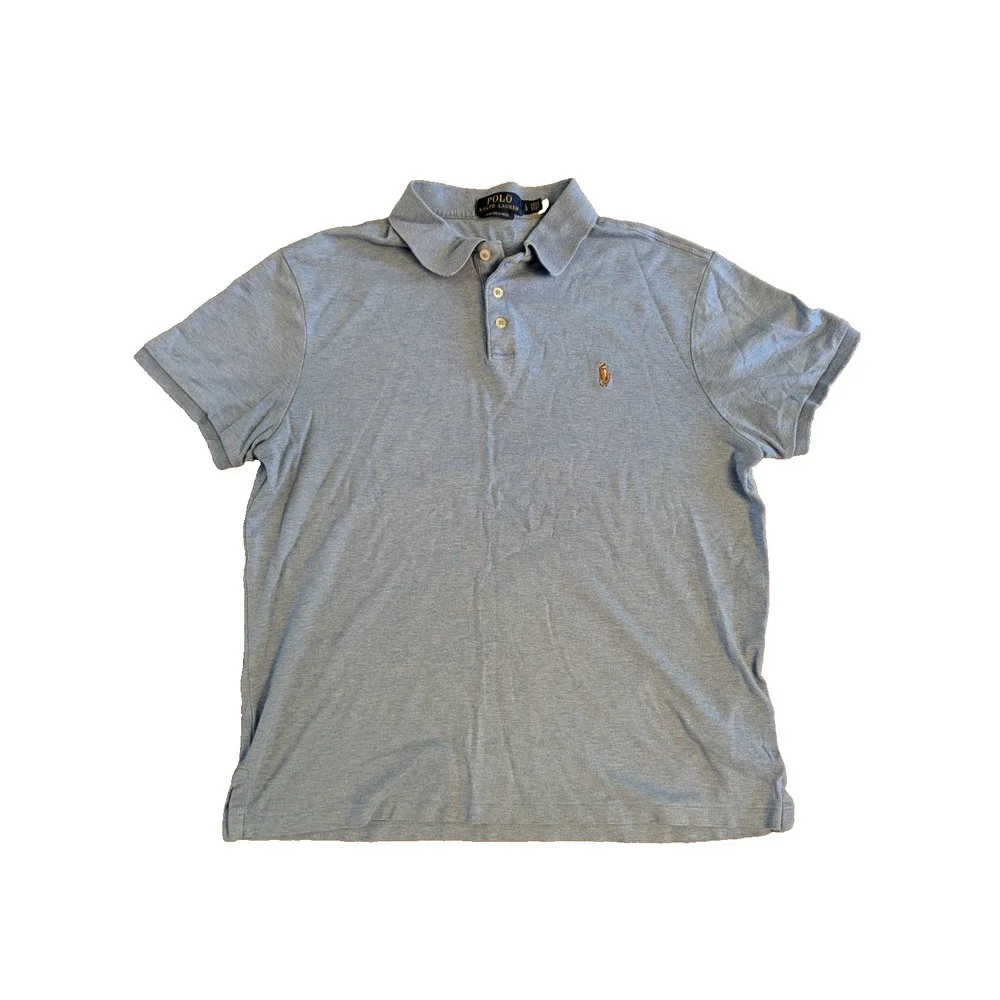 Polo Ralph Lauren Men's Large Custom Slim Fit Polo Shirt Heather Blue Flesh Pony
